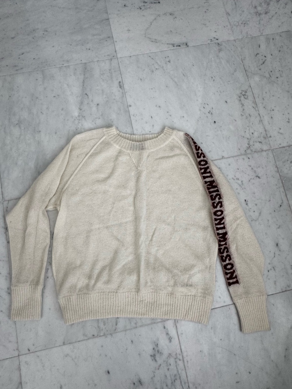 Missoni Cream Crewneck Sweater with Brown Sleeve Logo